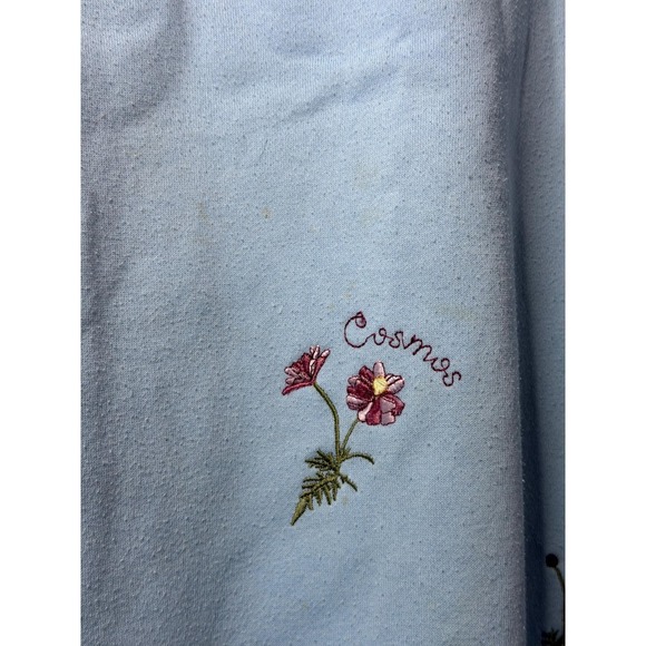 Shenanigans Womens Medium Blue Pink Sweatshirt Embroidered Floral Cosmos Casual - Picture 9 of 11